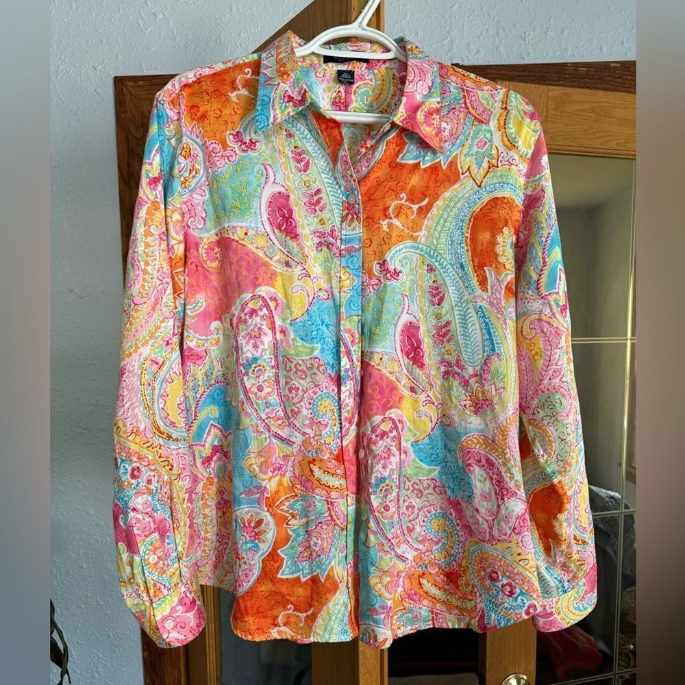 Chaps Paisley Print Multicolored Button Down Top Shirt Women's sz XL - Picture 2 of 12